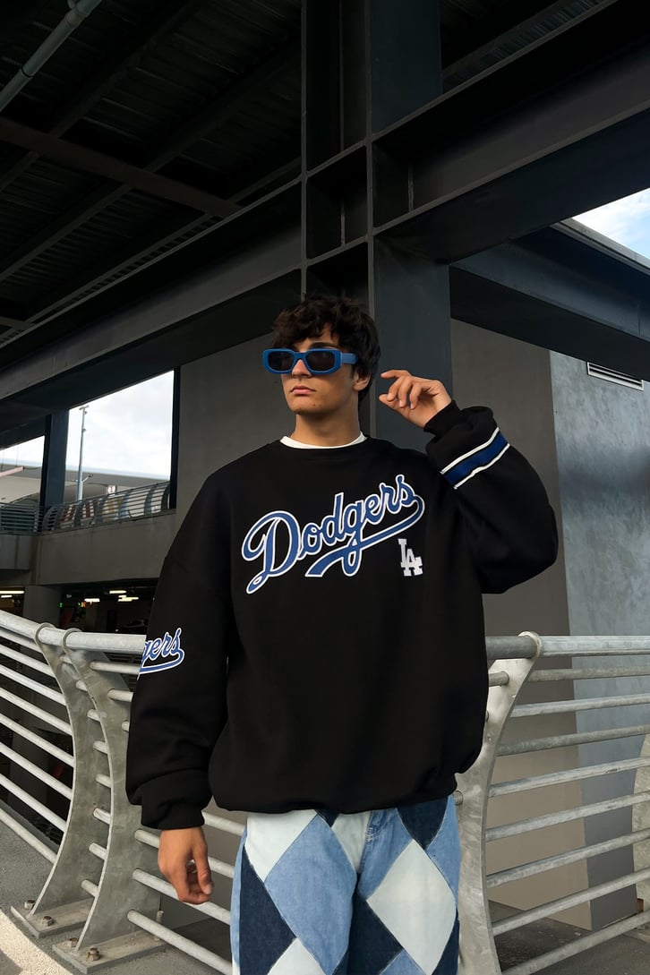 Dodgers Baskılı Siyah Oversize Sweatshirt