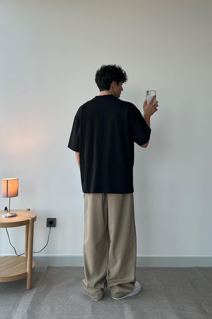 Dog Baskılı Siyah Oversize Tişört