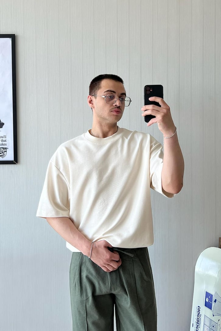 Dokulu Basic Oversize Tişört