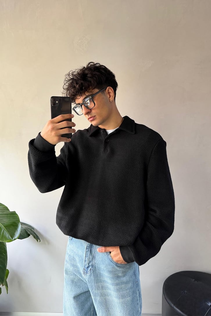 Dokulu Polo Yaka Sweatshirt