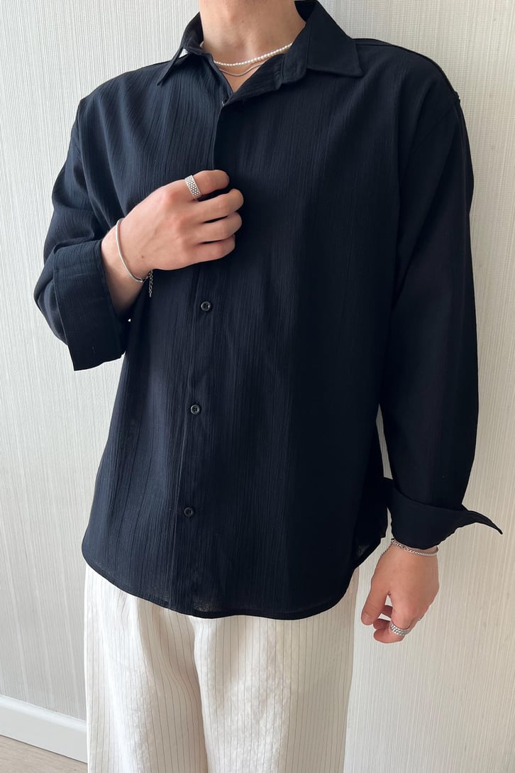 Dökümlü Uzun Kol Oversize Gömlek