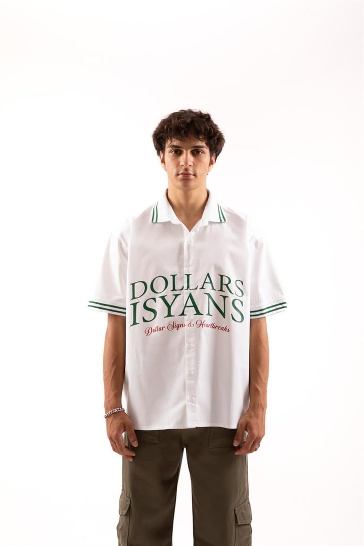 Dollars Isyans Baskılı Beyaz Kısa Kollu Gömlek