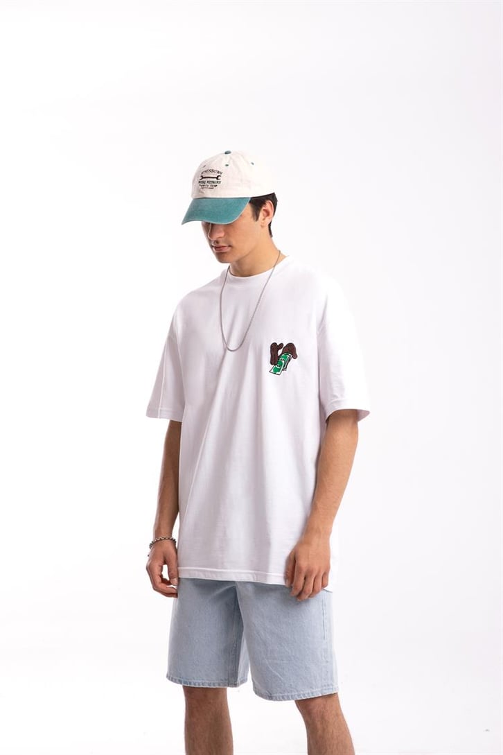 Dollars Nakışlı Beyaz Oversize Tişört