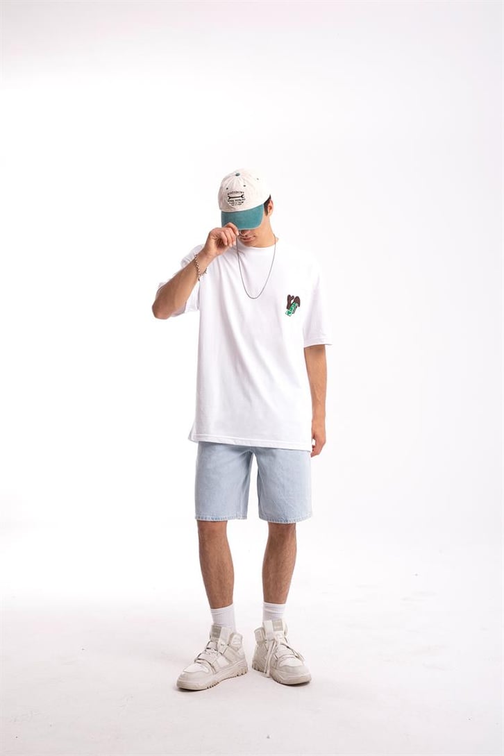 Dollars Nakışlı Beyaz Oversize Tişört