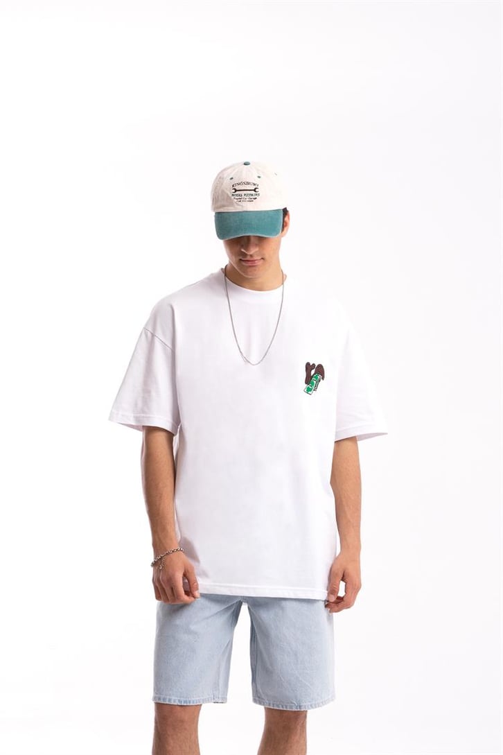 Dollars Nakışlı Beyaz Oversize Tişört