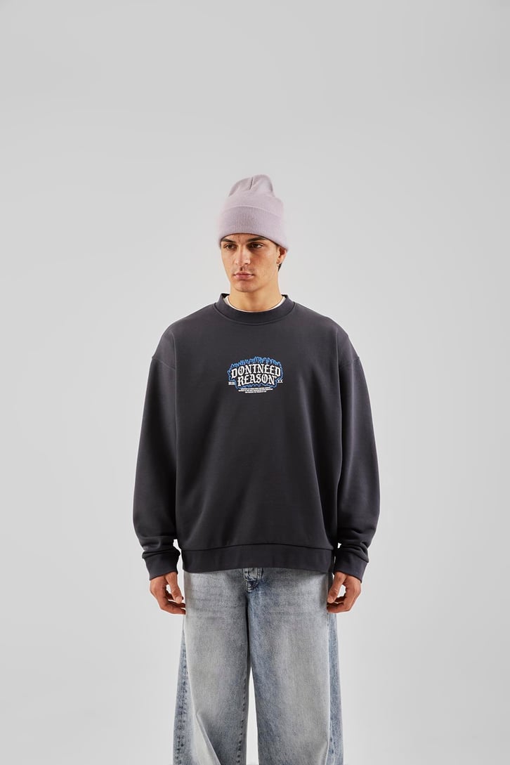 Dontneed Reason Baskılı Antrasit Oversize Sweathirt