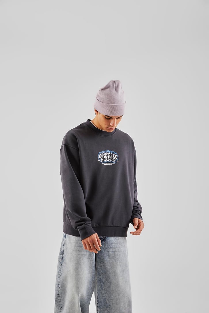 Dontneed Reason Baskılı Antrasit Oversize Sweathirt