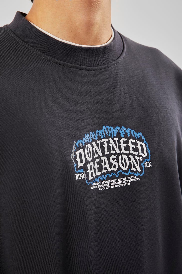 Dontneed Reason Baskılı Antrasit Oversize Sweathirt