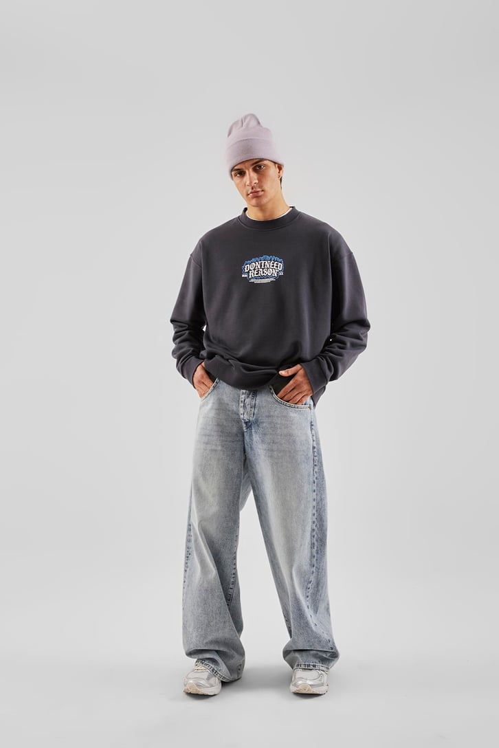 Dontneed Reason Baskılı Antrasit Oversize Sweathirt