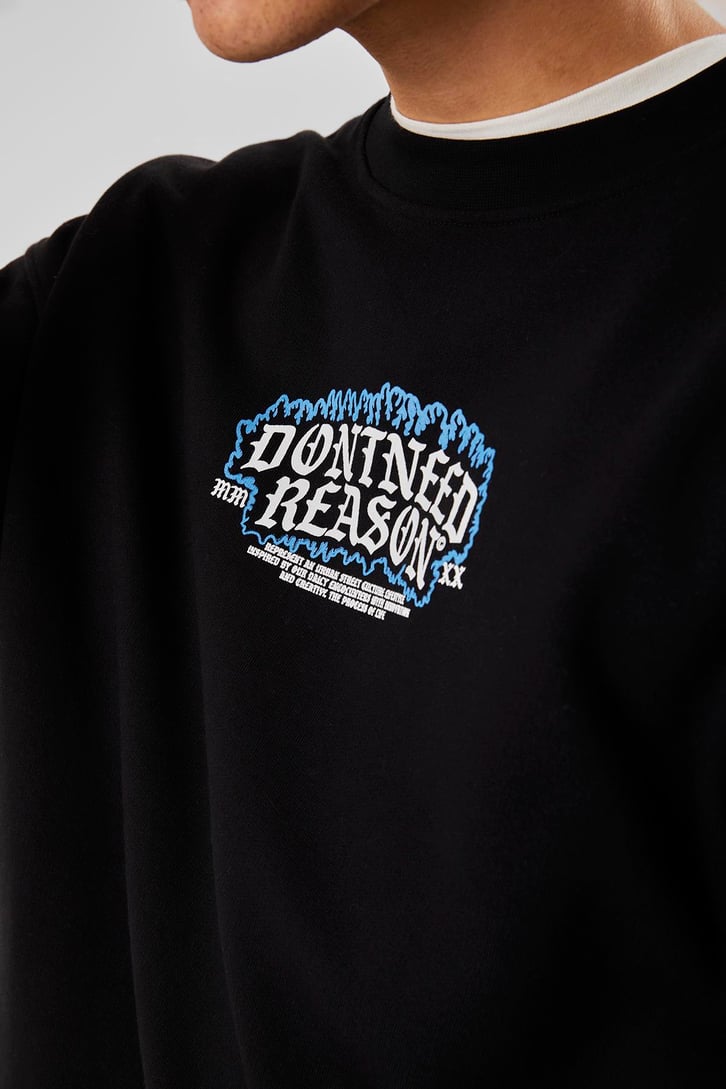 Dontneed Reason Baskılı Kahverengi Oversize Sweathirt