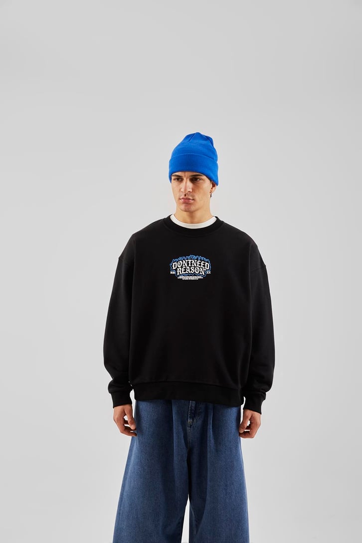 Dontneed Reason Baskılı Kahverengi Oversize Sweathirt