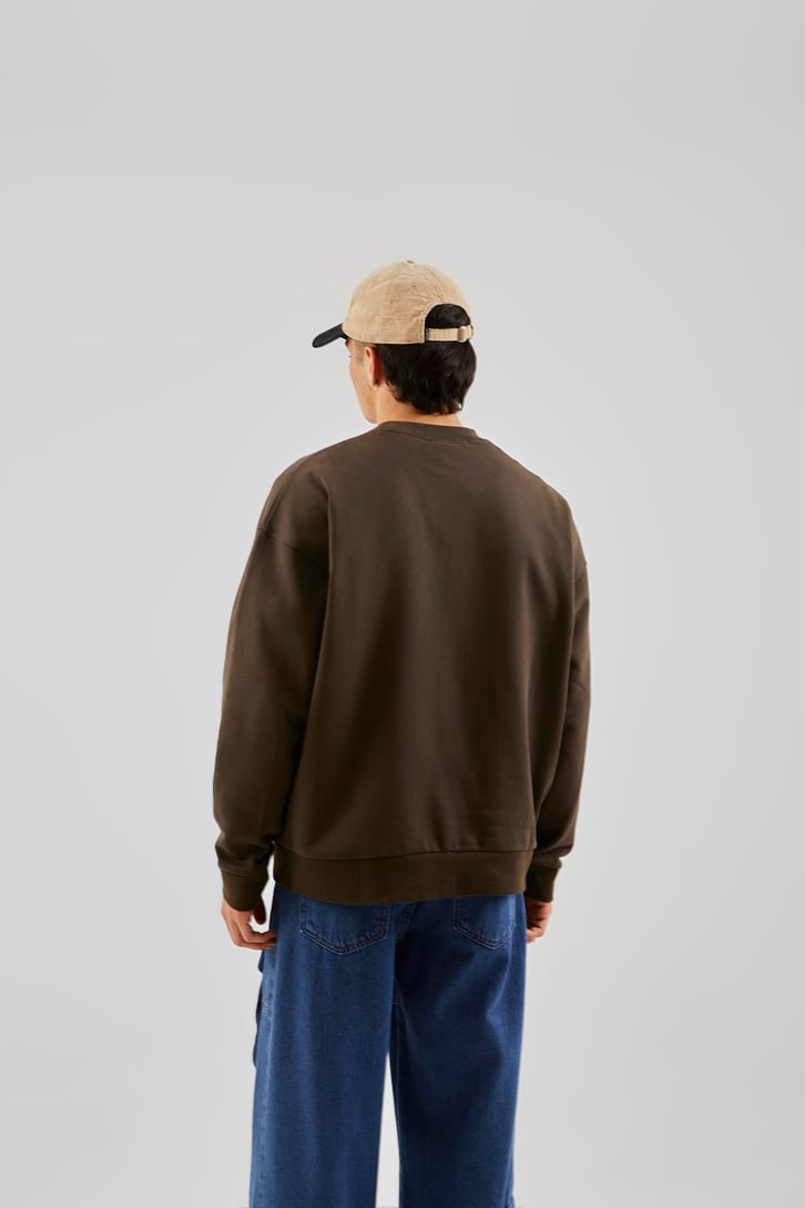Dontneed Reason Baskılı Kahverengi Oversize Sweathirt