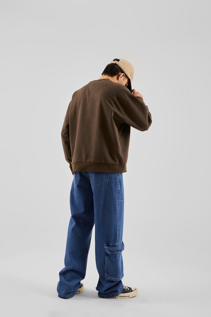 Dontneed Reason Baskılı Kahverengi Oversize Sweathirt