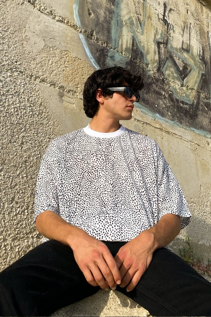 Dot Pattern Beyaz Oversize Tshirt