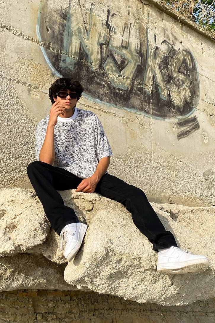 Dot Pattern Beyaz Oversize Tshirt