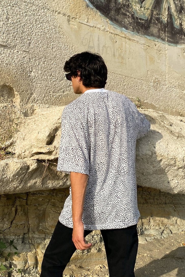 Dot Pattern Beyaz Oversize Tshirt