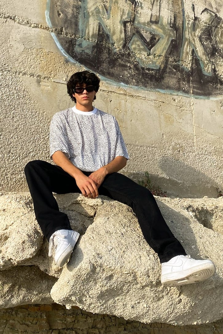 Dot Pattern Beyaz Oversize Tshirt