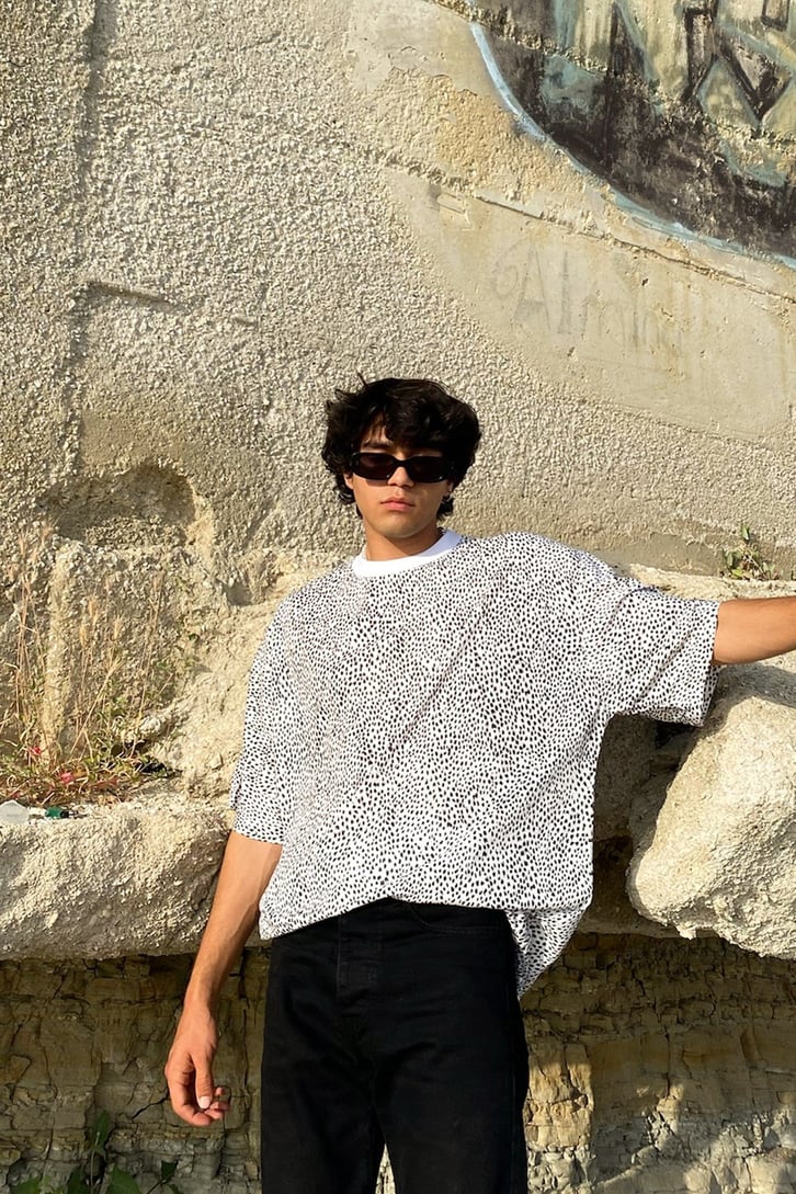Dot Pattern Beyaz Oversize Tshirt