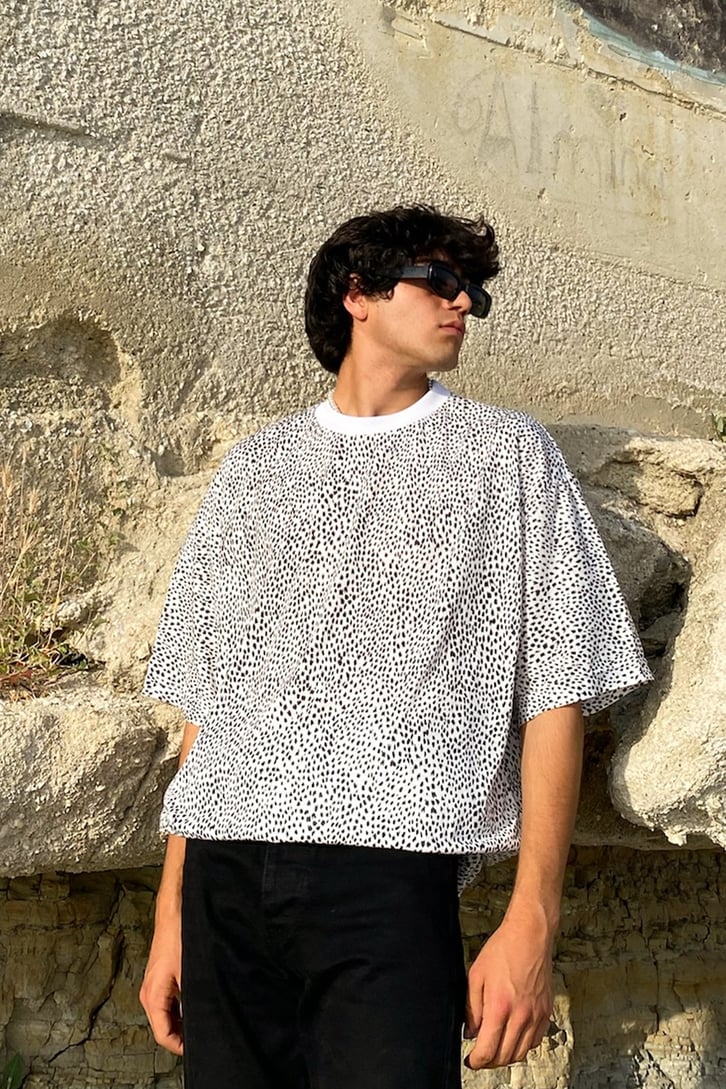 Dot Pattern Beyaz Oversize Tshirt