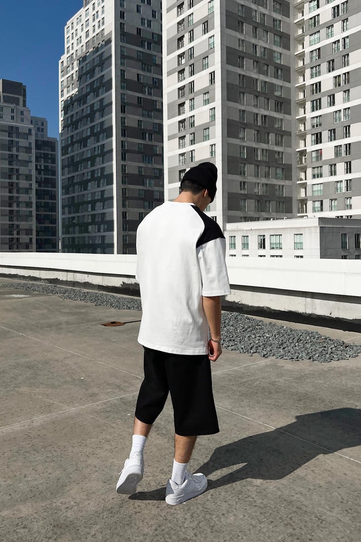 Double Color Baskılı Beyaz Oversize Tişört