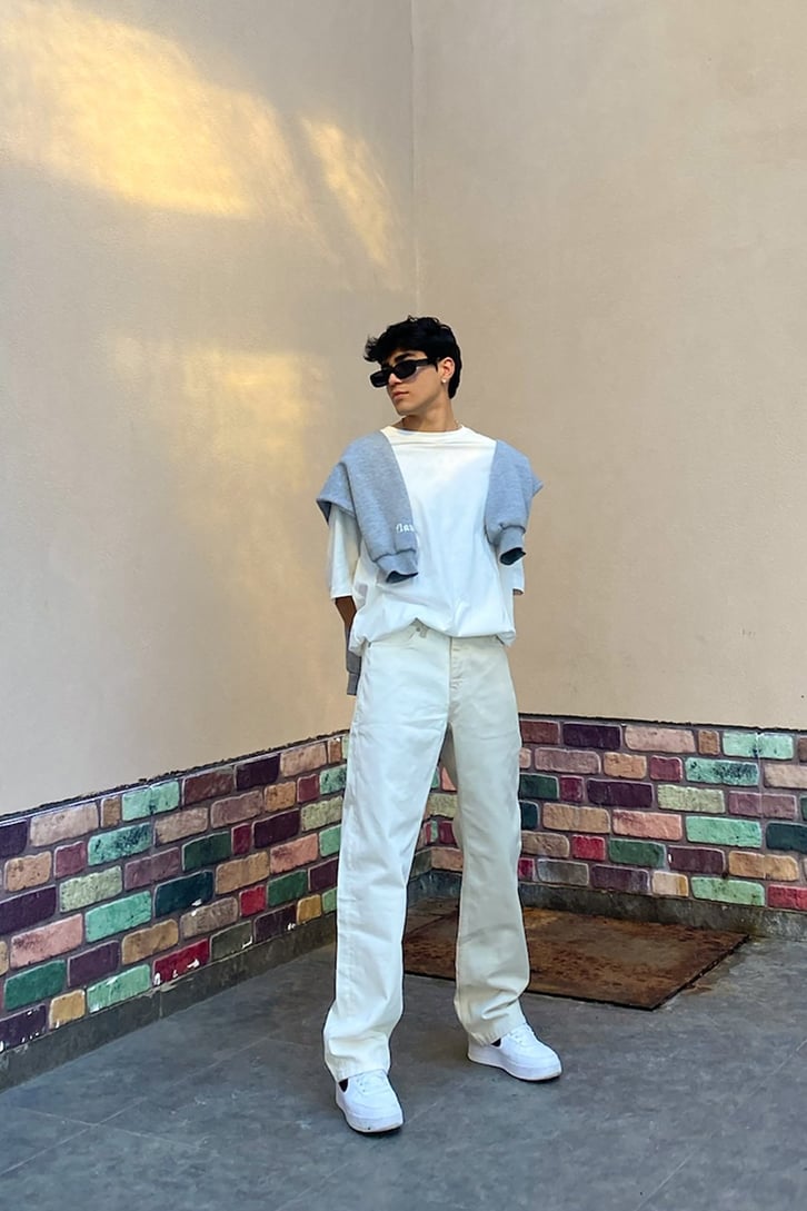 Double Color Cream Losse Fit Jean