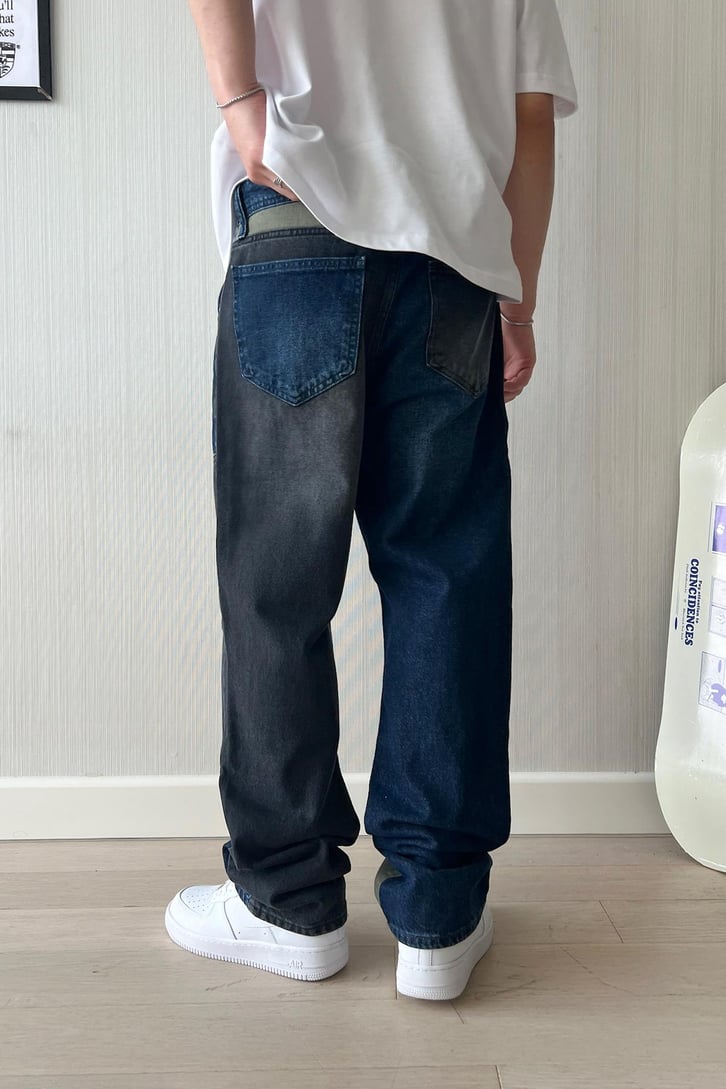 Double Color Patch Koyu Mavi Jean