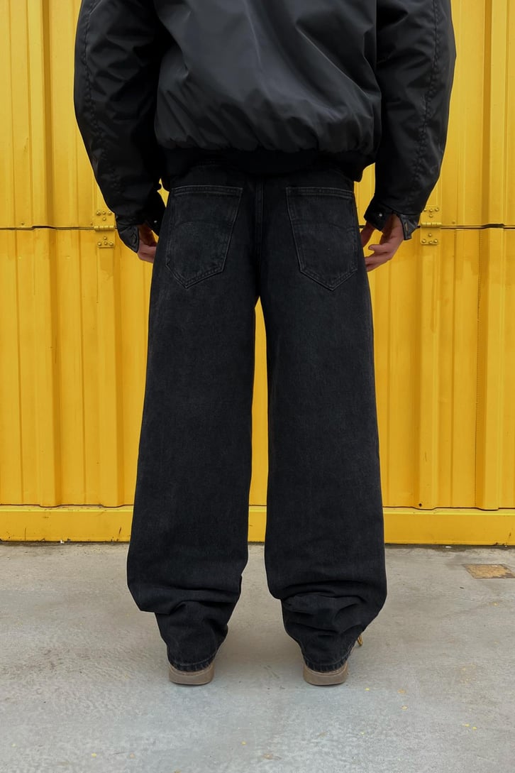 Double Line Siyah Baggy Jean