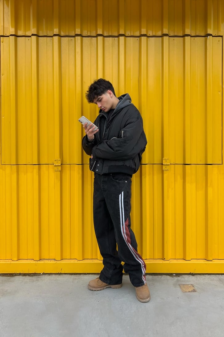 Double Line Siyah Baggy Jean
