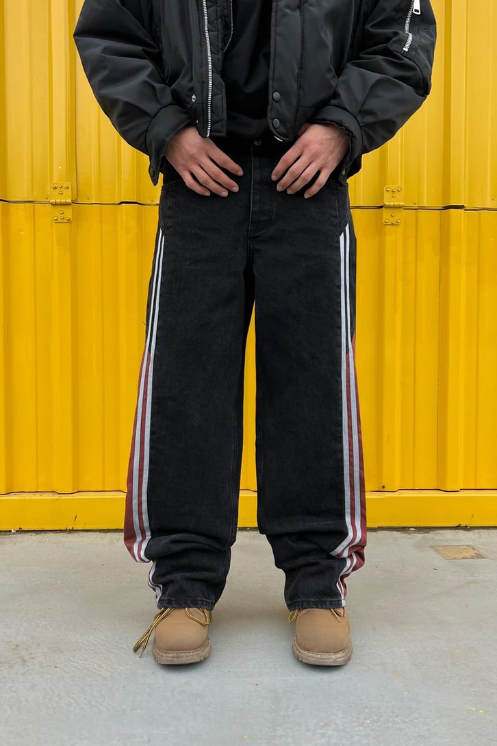 Double Line Siyah Baggy Jean