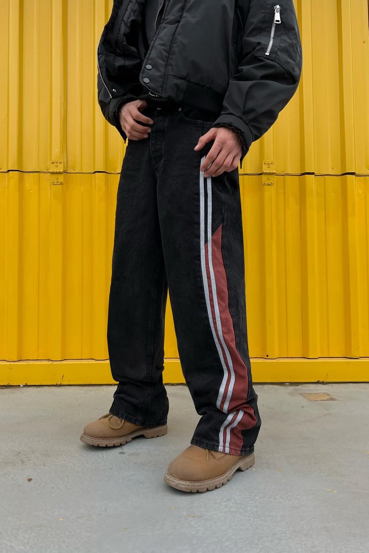 Double Line Siyah Baggy Jean