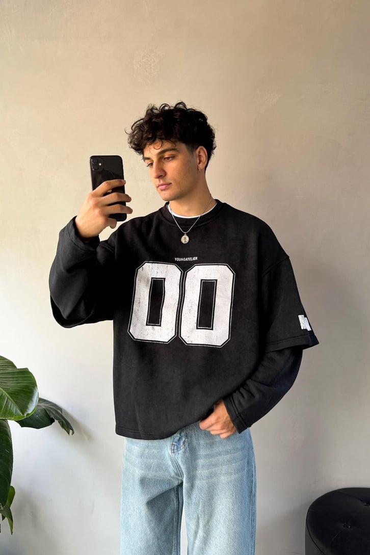 Double Zero Baskılı Bisiklet Yaka Sweat