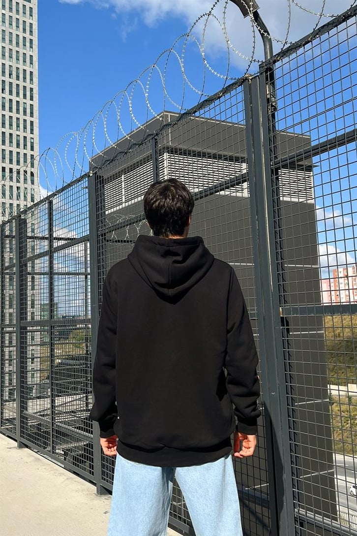 Dragon B. Super Baskılı Siyah İçi Pamuklu Oversize Hoodie
