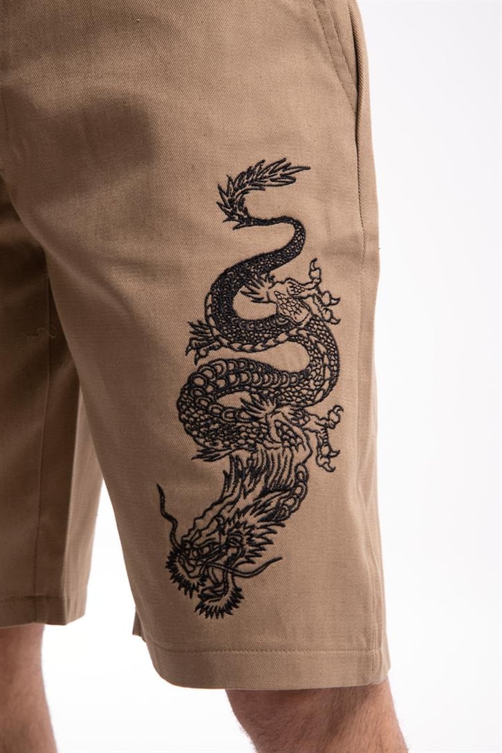 Dragon Baskılı Camel Keten Şort
