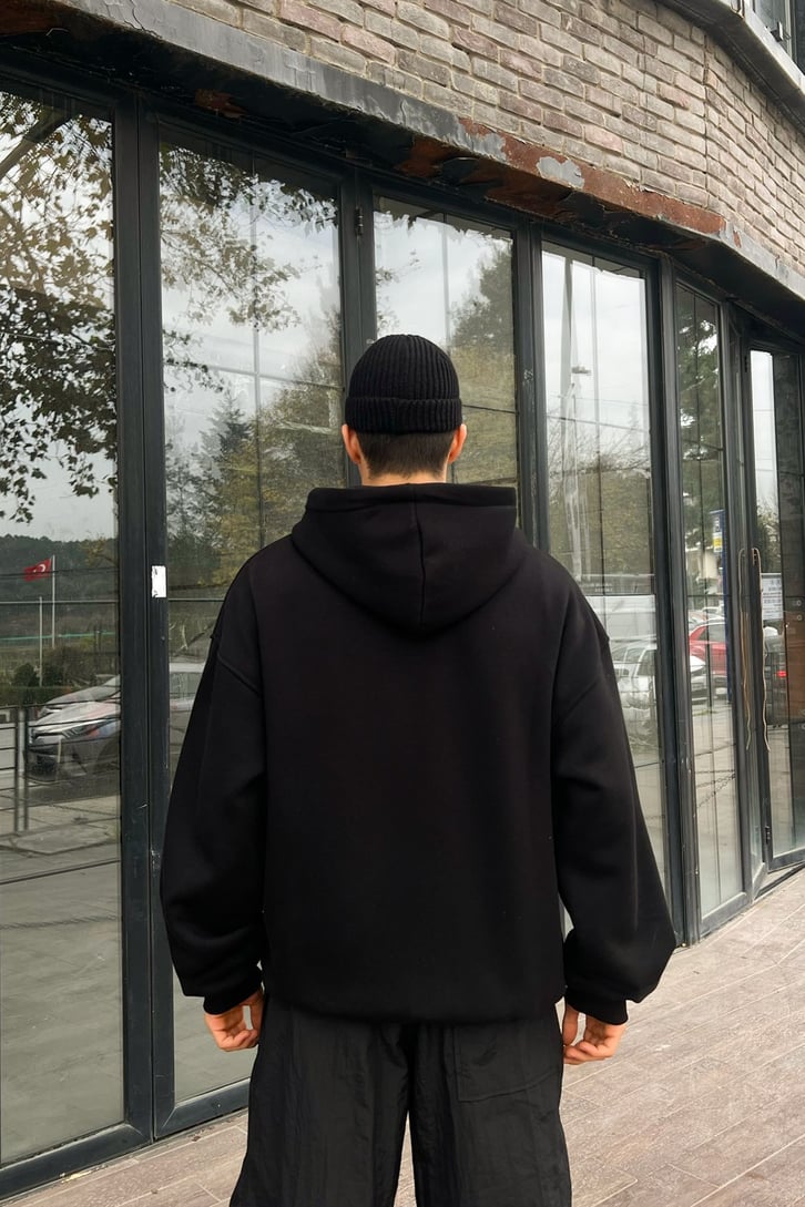 Dragon Baskılı Siyah Zipper Hoodie