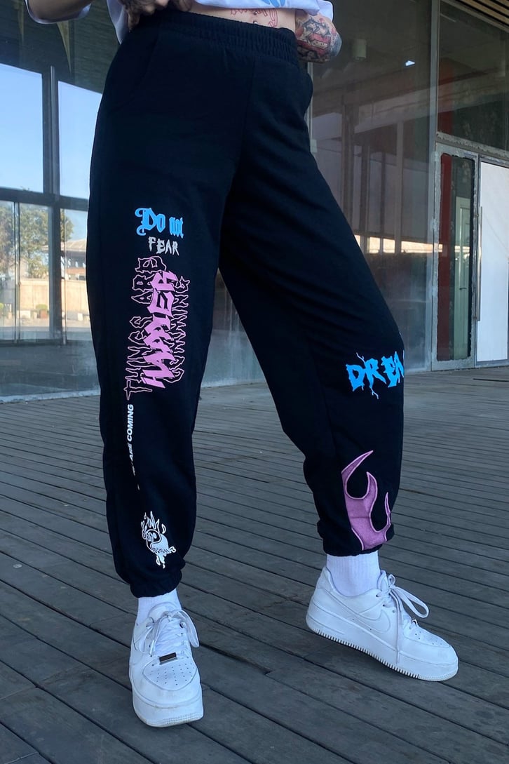 Dream Baskılı Siyah Sweatpant