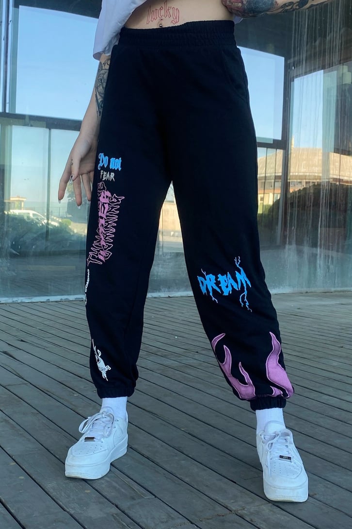 Dream Baskılı Siyah Sweatpant