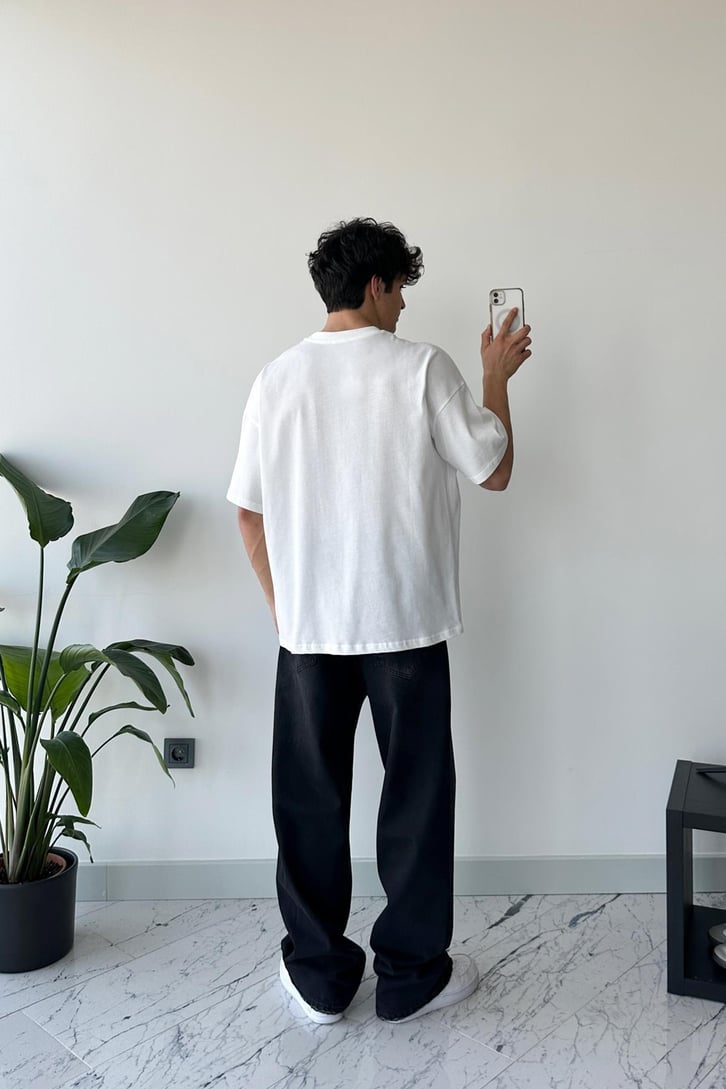 Dreamway Nakışlı Ekru Oversize Tişört