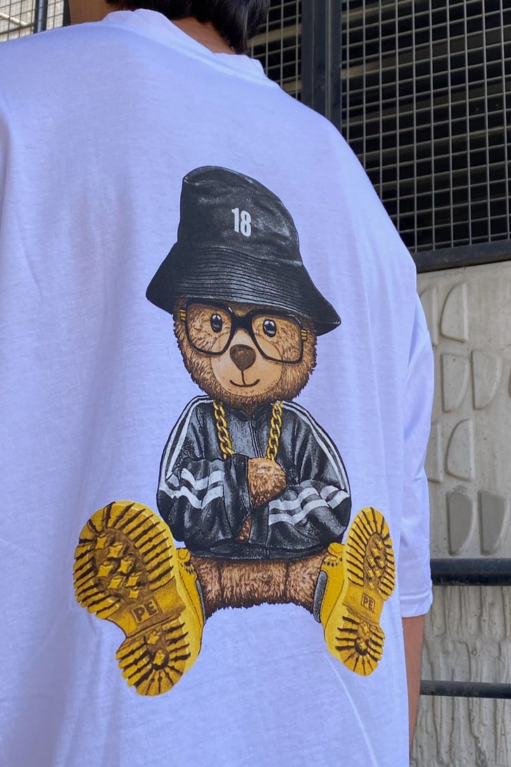 Drifter Teddy Baskılı Beyaz Oversize Tshirt