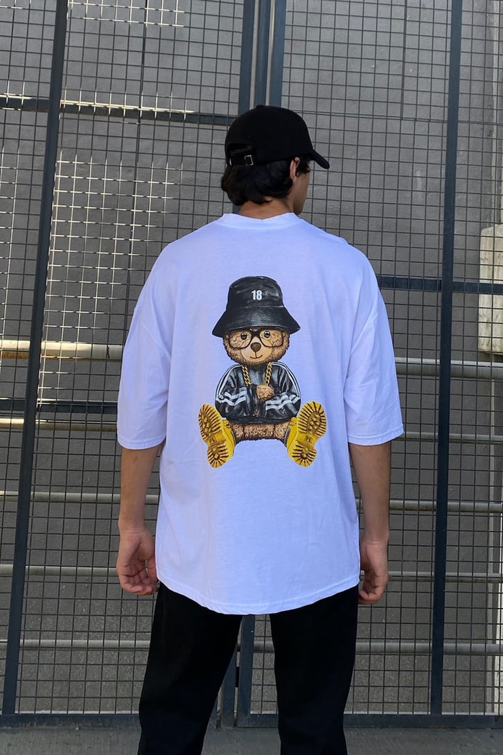 Drifter Teddy Baskılı Beyaz Oversize Tshirt