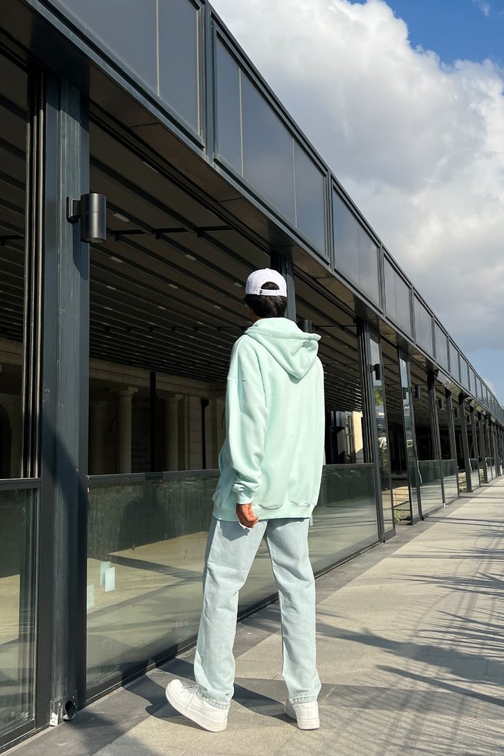 DSGN Baskılı Su Yeşili Fermuarlı Sweatshirt