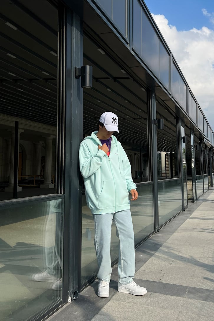 DSGN Baskılı Su Yeşili Fermuarlı Sweatshirt