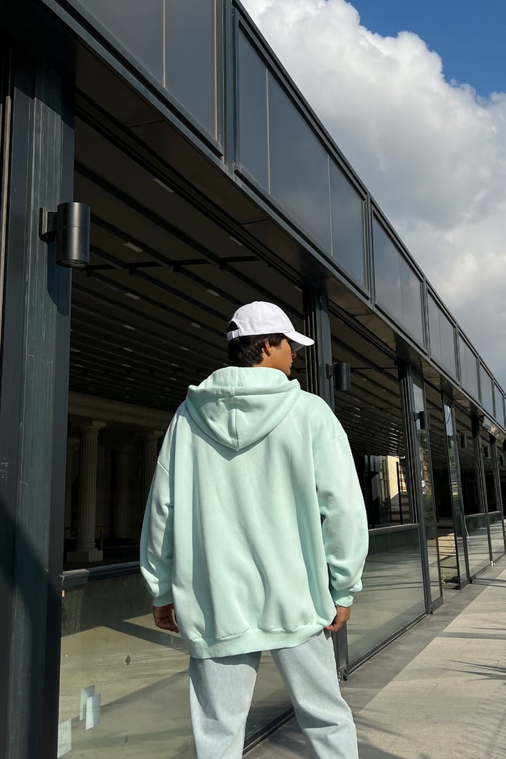 DSGN Baskılı Su Yeşili Fermuarlı Sweatshirt