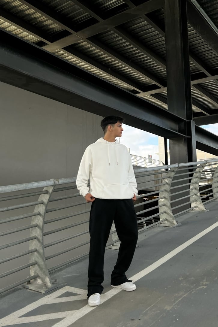 DSGN Nakışlı Basic Beyaz Oversize Sweatshirt