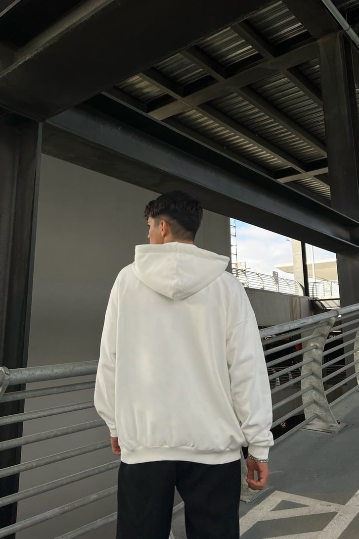 DSGN Nakışlı Basic Beyaz Oversize Sweatshirt