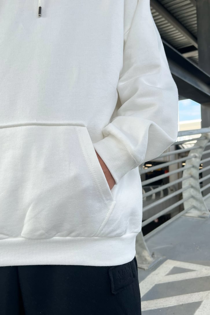 DSGN Nakışlı Basic Beyaz Oversize Sweatshirt