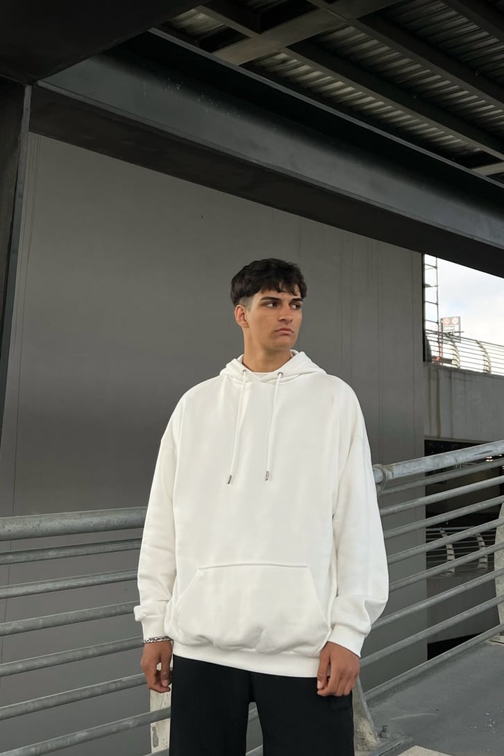 DSGN Nakışlı Basic Beyaz Oversize Sweatshirt