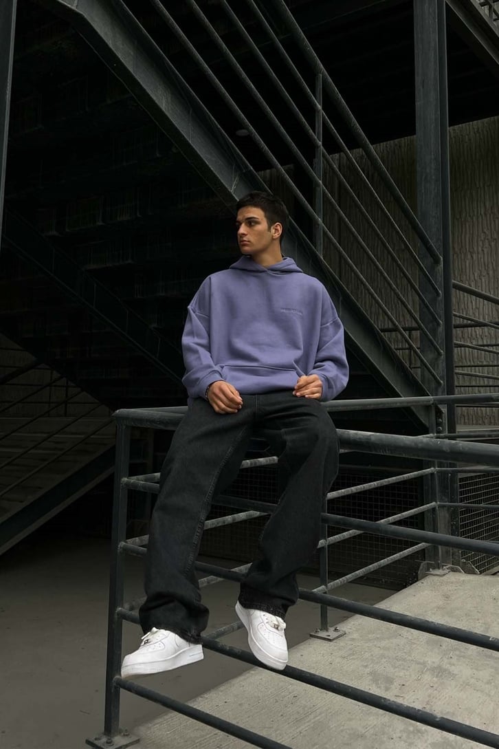 DSGN Nakışlı Lila Oversize Hoodie