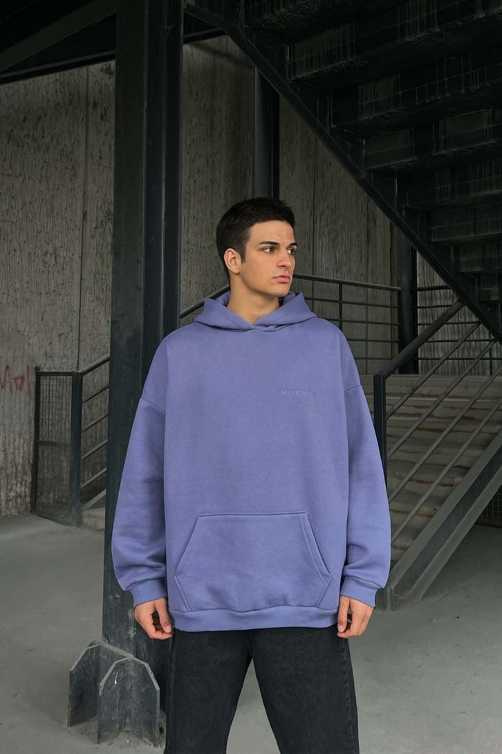 DSGN Nakışlı Lila Oversize Hoodie