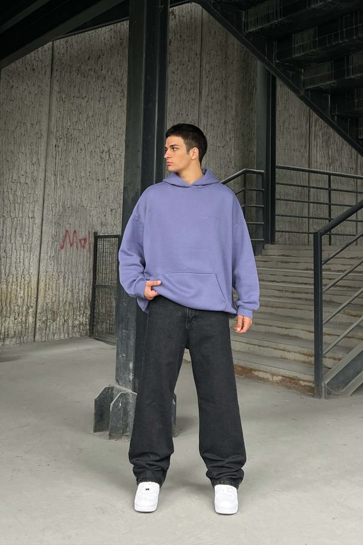 DSGN Nakışlı Lila Oversize Hoodie