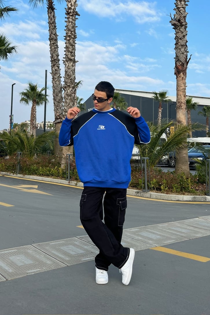Dsgn Parçalı Mavi Oversize Sweatshirt